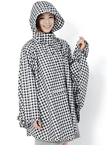 (ミレイナ)MIREINA おしゃれ 撥水加工 フード付き プルオーバー ポーチ付き レインポンチョ チェック柄 柄ボーダー 120942