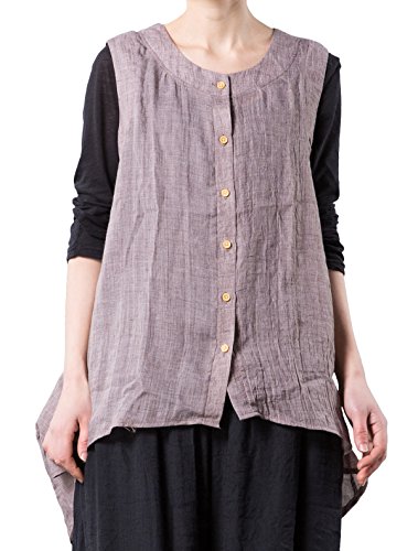 Mordenmiss Women's New Front Buttons Sleeveless Clothing Hi-Low Hemline Blouse