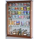 Large Mirror Backed and 7 Glass Shelves Shot Glasses Display Case Holder Cabinet