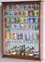 Large Mirror Backed and 7 Glass Shelves Shot Glasses Display Case Holder Cabinet , Walnut