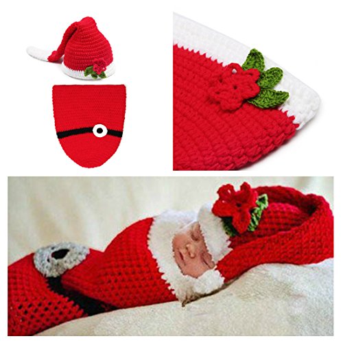 KalevelÂ® Soft Handmade Crochet Knit Baby Sleeping Bag ,Baby Photo Props,Baby Photograph Props,Baby Photograph,Infant Newborn Cute Baby Christmas Outfits,Newborn Xmas Outfit,Christmas Costumes for Baby,Santa Claus Costume for Baby (0-9 Months)