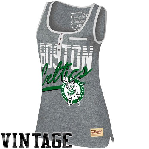NBA Mitchell & Ness Boston Celtics Ladies Pre-Game Premium Henley Tank Top - Ash (Medium)