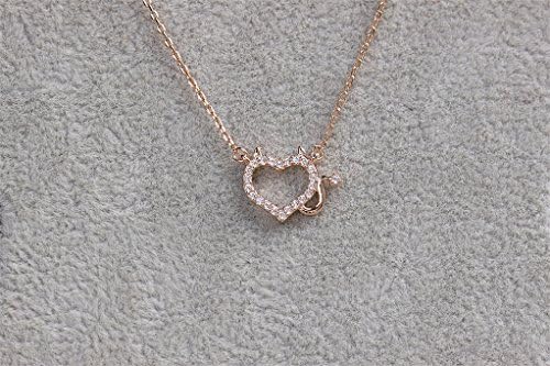MP Micropave Setting of AAA Quality White Clear CZ Stones Thin Chain Full Pave Naughty Love Necklace Short Collarbone Necklace Wish Necklace Heart Shape Devil Horn Rose Golden Color 18K Gold Plated Gift for Her ADP 0704