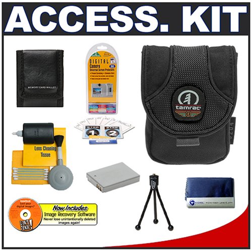 Accessory Kit for Canon Powershot Digital Cameras (SD950 IS, SD900, SD870 IS, SD850 IS, SD800 IS, SD790 IS, SD700 IS) with Tamrac 5204 T4 Deluxe Camera Bag (Black) + Spare NB-5L Replacement Battery for Canon