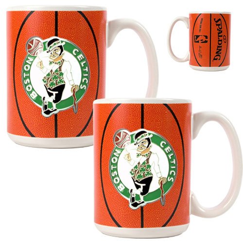 Boston Celtics NBA 2pc Ceramic Gameball Mug Set - Primary Logo