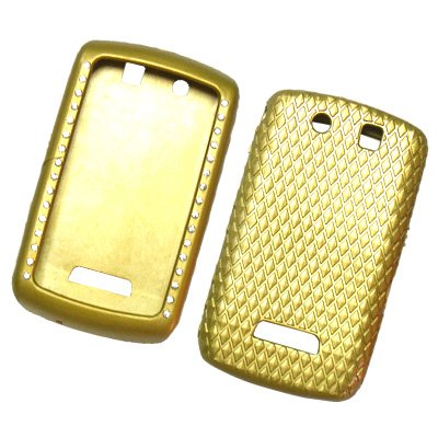 RIM BlackBerry Storm 9530 Thunder 9500 Soft Rubber Skin Case Silicone Protector Cover With Diamonds Gold