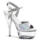 6 inch Spike Heel Platform Sandal Silver Multi Glitter/Clear