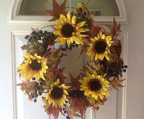 Blueberry And Sunflower Wreath For Front Door For Everyday Decorating