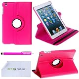 360 Degrees Rotating PU Stand Stylish Case for new iPad mini with 1 Stylus / 1 ECO-FUSED® Microfiber Cleaning Cloth Included (Hot Pink)