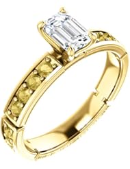18K Yellow Gold Emerald Cut White and Yellow Diamond Ring -- LIFETIME WARRANTY