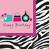 Creative Converting Pink Zebra Boutique Happy Birthday Lunch Napkins, 16 Count