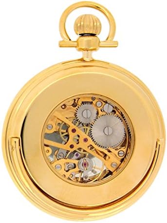 Regent Hills Vintage Brass Case Open Face Mechanical Skeleton Pocket Watch With Chain 6053GP-W2