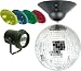 Startec 8mirror ball combo package includes a table or hangable mirror ball motor, 8 inch ball and pinspot with 4 color lenses