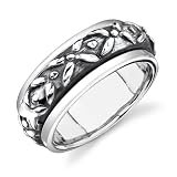 Sterling Silver Rhodium Finish Enigmatic Nature Inspired Spinner Prayer Thumb Unisex Ring in Size 11