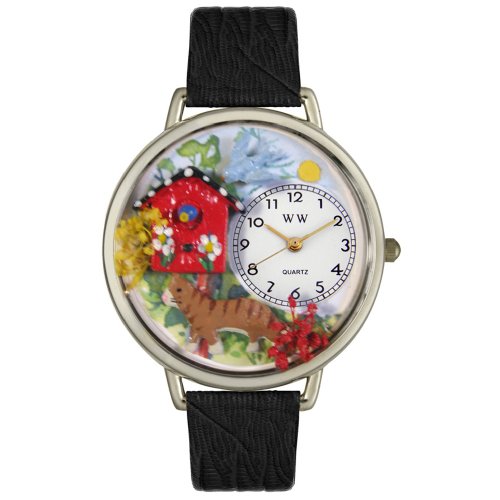 Whimsical Watches Unisex U0120005 Birdhouse Cat Black Skin Leather Watch