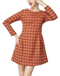 A-line Houndstooth Print Polyester Long Sleeves  Dress