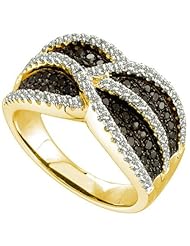 1.00 Carat (ctw) 14k Yellow Gold Round Black & White Diamond Ladies Right Hand Fashion Band