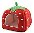 Leegoal Cute Soft Sponge White Dots Strawberry Pet Cat Dog House Bed With Warm Plush Pad(Red ,M)
