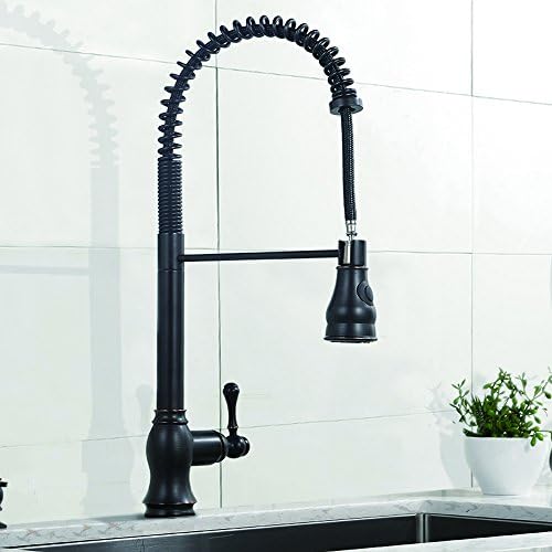 VESLA Best Antique Single Handle Stainless Steel Pull Out Sprayer Commercial High Arc Kitchen Sink Faucets, Oil Rubbed Bronze Gooseneck Faucet