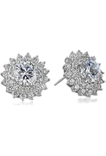 Rhodium Plated Sterling Silver Cubic Zirconia 7mm Round-Cut Double Halo Stud Earrings (3.94 cttw)