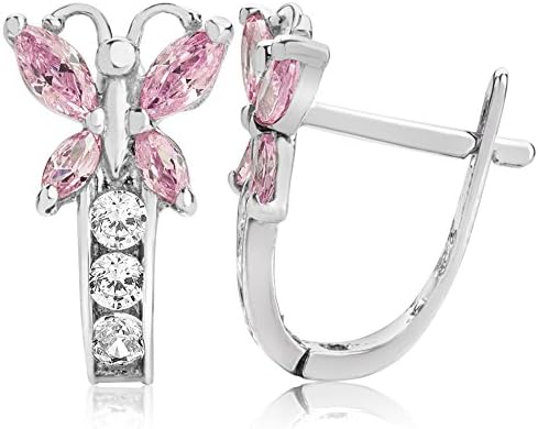 Queen Jewelers Sterling Silver Cubic Zirconia Butterfly Childrens Huggie Earrings (Pink)