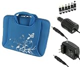 rooCASE 4n1 Neoprene Netbook Sleeve Case with DC 12v Car / AC Wall / Airplane Charger for HP Mini 210-1150NR 10.1-Inch Netbook (Spring Butterfly - Blue)