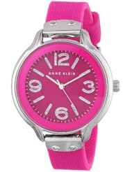 Anne Klein Womens AK/1615MAMA Silver-Tone Magenta Chevron Pattern Silicone Strap Watch