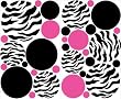 Small Zebra Print Hot Pink and Black Dots Wall Stickers / Decals