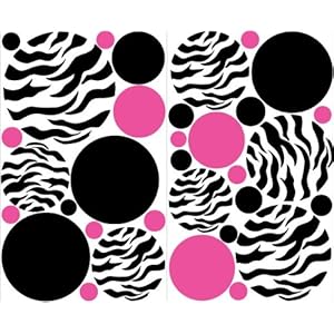 Small Zebra Print Hot Pink and Black Dots Wall Stickers / Decals Small Zebra Print Hot Pink and Black Dots Wall Stickers / Decals