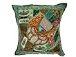 Ethnic Indian Vintage Sari Beaded Decorative Dark Olive Green Cushion Cover 24 Inches