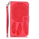 UNEXTATI LG K7 / Tribute 5 ケース PUレザー 手帳型ケース カバー カード収納 ストラップ 付き LG K7 / Tribute 5 用 Case Cover (レッド)