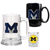 Michigan Wolverines 15oz Tankard, 15oz Ceramic Mug & 2oz Shot Glass Set - Primary Logo NCAA College Athletics