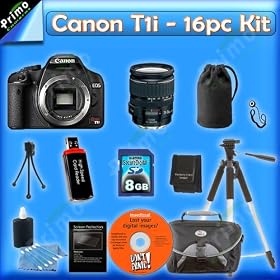 Canon EOS Rebel T1i 15.1 MP CMOS Digital SLR Camera Body with 3-Inch LCD and EF 28-135mm f/3.5-5.6 IS Image Stabilizer USM Autofocus Lens - 16pc KIT - 8GB Secure DIgital Card, High Speed Card Reader, Lens Pouch, Lens Cap Keeper, Deluxe Camera Bag, Full Size Tripod, Tabe Top Tripod, Lens Cleaning Kit, LCD Screen Protector, Image Recall CD Software, Memory Card Wallet + FREE BONUSES - FREE FLASH, FREE REMOTE CONTROL