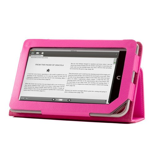 GMYLE Hot Pink Leather Carrying Slim Perfect Fit Flip Folio Portfolio Book Style Case Cover Stand for the Nook Color & Nook Tablet 7 inch Android