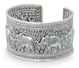 Ethnic Sterling Silver Cuff Bracelet, 'Elephant Parade'