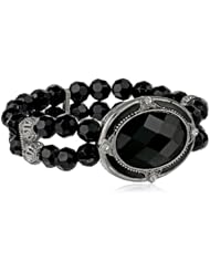 1928 Jewelry "Jet Essentials" Silver-Tone Jet and Crystal Beaded Stretch Bracelet, 7"
