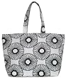 Cotton Canvas Black and White Flowers Tote Bag with Cloth Handles 21.5'L Top x 15"H