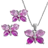 Sterling Silver Pink Cubic Zirconia Butterfly Jewelry Set