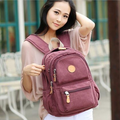 Syyeah 14-inch Large Capacity Multi-purpose Hardwearing Shoulder Bag Computer Bag Waterproof Canvas Backpack Travel Bag(Purple)