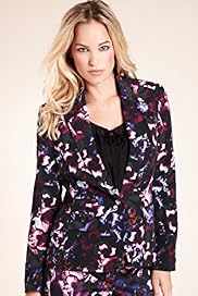 Notch Lapel 1 Button Floral Print Jacket