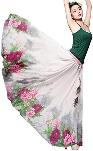 Women's Bohemia Style Flower Print Chiffon Beach Dress Long Maxi Skirt