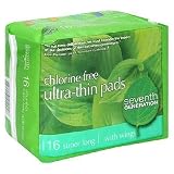 Seventh Generation Pads, Ultra-Thin, Super Long, with Wings, 16 pads (Pack of 6)