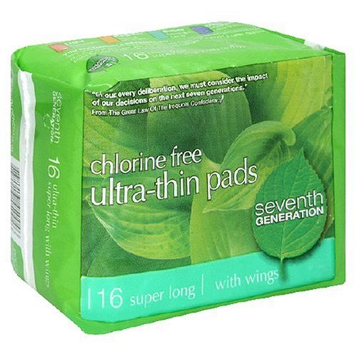 Seventh Generation Pads, Ultra-Thin, Super Long, with Wings, 16 pads (Pack of 6)