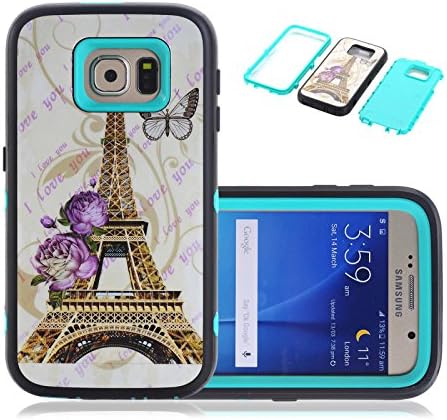 S6 Case, Galaxy S6 Case, CexCob Eiffel Tower [Shockproof] 3 in 1 Hybrid Silicone TPU &amp; Plastic Rugged [Heavy Duty Combo] High Impact Durable Back Cover Phone Case for Samsung Galaxy S6, Mint