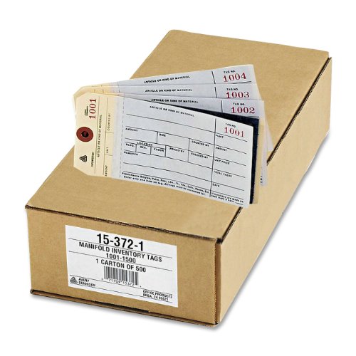 Avery Manifold Inventory Tags, Unstrung, Manila, Numbered 1001-1500, 6.25 x 3.125 Inches, Box of 500 (15372)