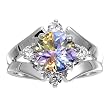 Sterling Silver w/ CZ Ring - 3mm Band Width - 15mm Face Height - Size: 5-10 - Multi-Color CZ - Rhodium Plated