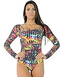 Brazilian Leotard Long Sleeves in Maze pattern Fitness Wear - S/M
