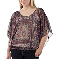 Pure Energy Juniors Plus Flutter Sleeve Chiffon Boho Top - Purple Multicolor