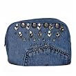 Denim Travel Accessory Purse with Silver Decor Made from Vintage Denim