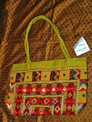 Green-yellow Boho Banjara Gypsy India Sari Tapestry Handbag Purse